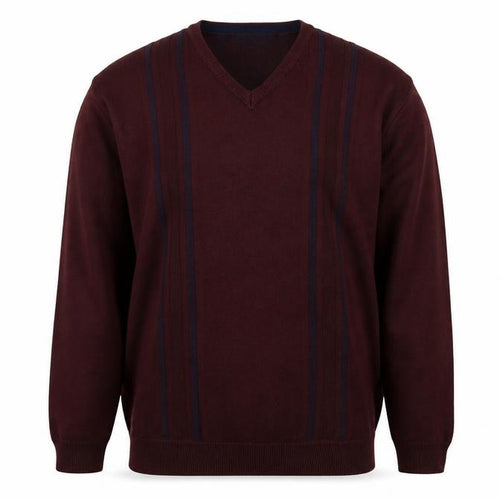 Premier Man Mens Red V-Neck Striped Acrylic Pullover Jumper Size 2XL Long Sleeve