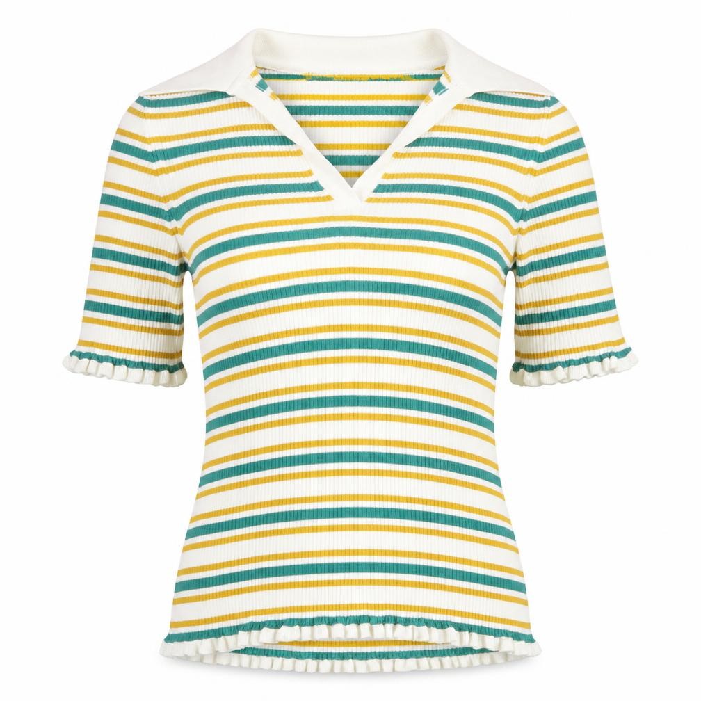 Front view of Next women’s multicoloured collared striped viscose jumper, size S