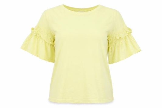 Front view of H&M women’s yellow cotton basic t-shirt, size S, round neck