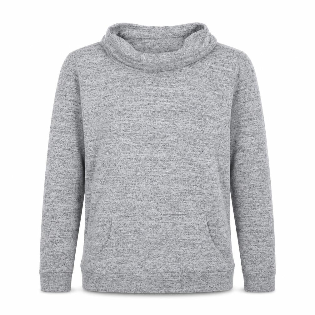 Front view of Luxe women’s grey polyester pullover sweatshirt, size M, pullover
