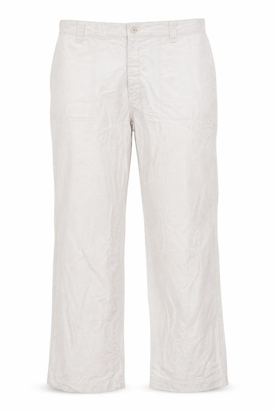 Front view of Gap women’s beige cotton trousers, size UK 12, regular button