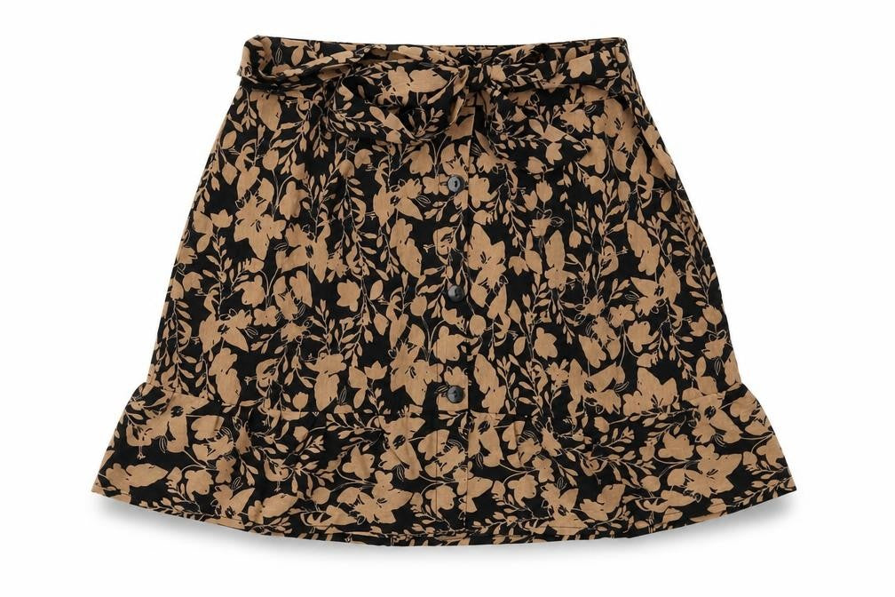 Urban Bliss Womens Brown Floral Polyester Skater Skirt Size 8 Button