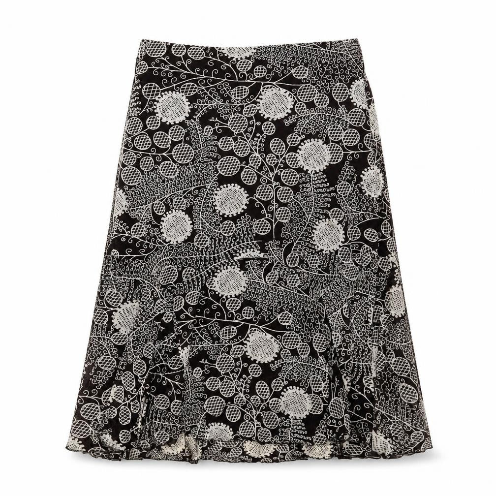 Front view of Shannon women’s brown geometric polyester swing skirt, size L