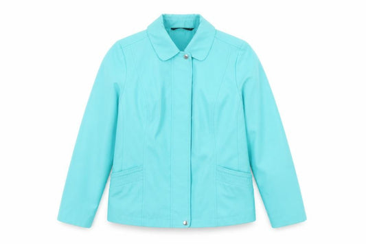 Front view of Bonmarché women’s blue jacket, size S, zip