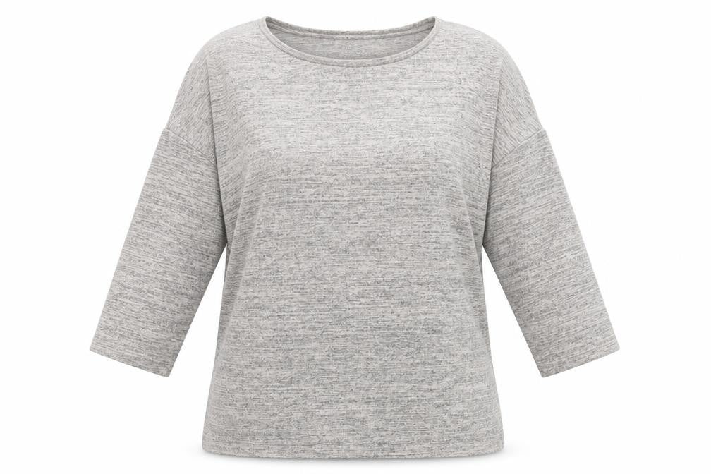 Front view of Warehouse women’s grey geometric polyester basic blouse, size UK 14, round neck