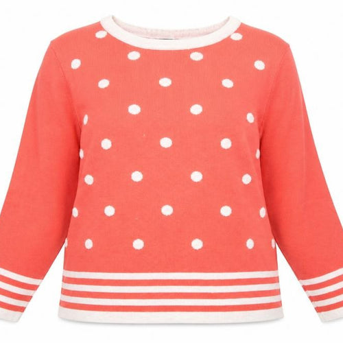 Adrienne Vittadini Womens Red Round Neck Polka Dot Cotton Pullover Jumper Size XL