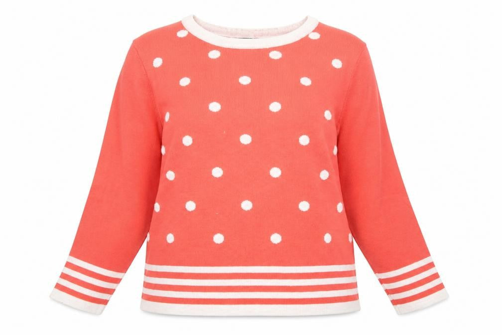 Adrienne Vittadini Womens Red Round Neck Polka Dot Cotton Pullover Jumper Size XL