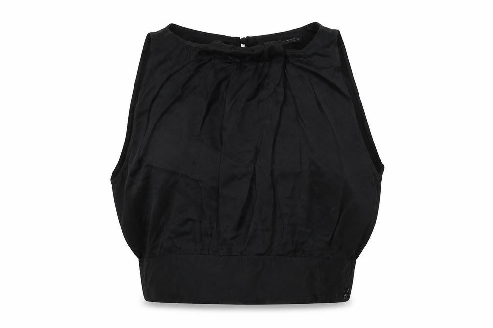 Zara Womens Black Viscose Cropped Blouse Size XS Boat Neck