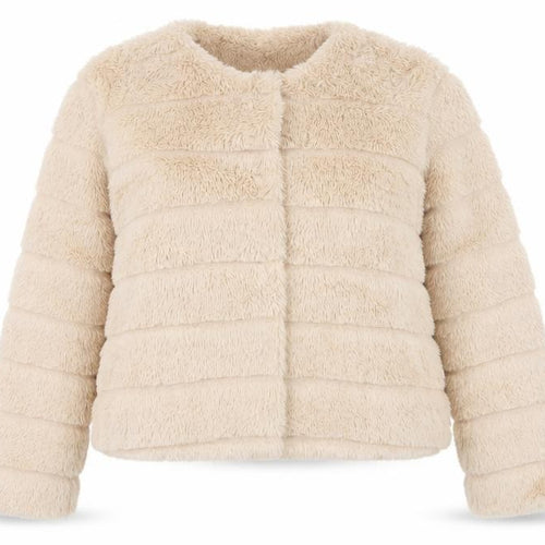 Little Miss Girls Beige Jacket Size XS Snap - Faux Fur