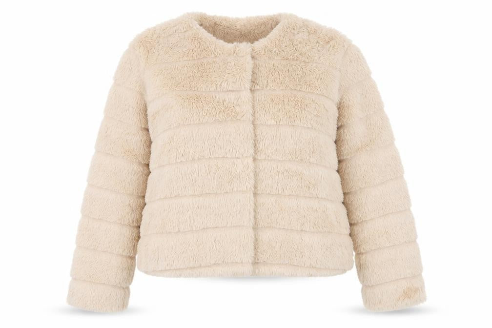 Little Miss Girls Beige Jacket Size XS Snap - Faux Fur
