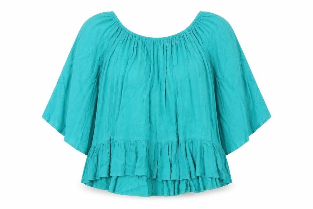 Front view of South women’s green viscose basic blouse, size UK 12, round neck
