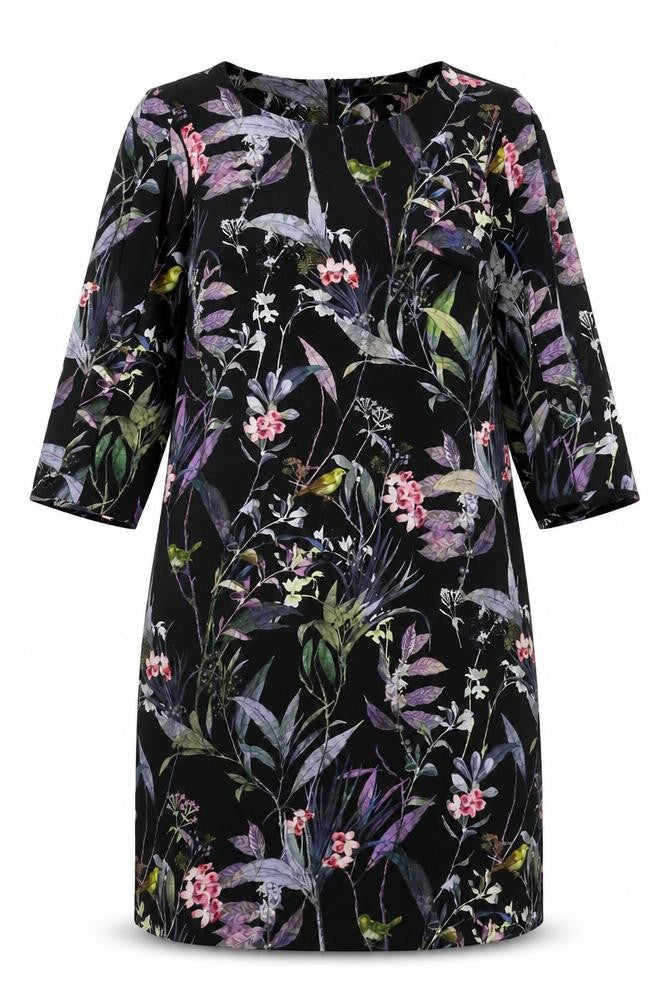 Betty&Co Womens Black Floral Polyester A-Line Size 8 Round Neck Zip