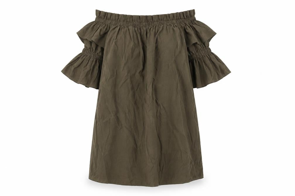 Front view of Marks & Spencer women’s green lyocell a-line, size UK 10, boat neck pullover