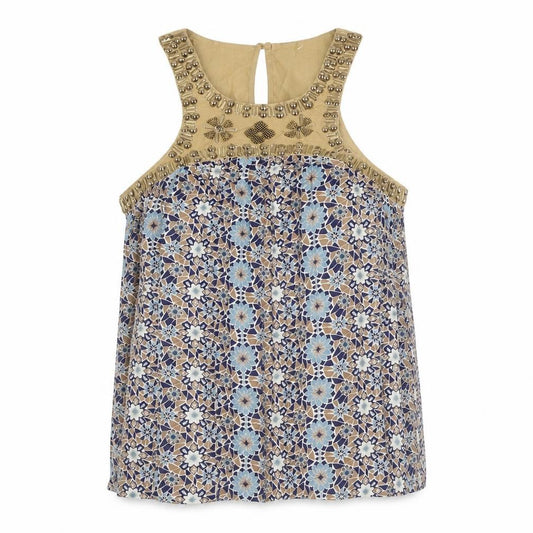 Front view of United Colors of Benetton women’s brown geometric viscose basic tank, size S, round neck