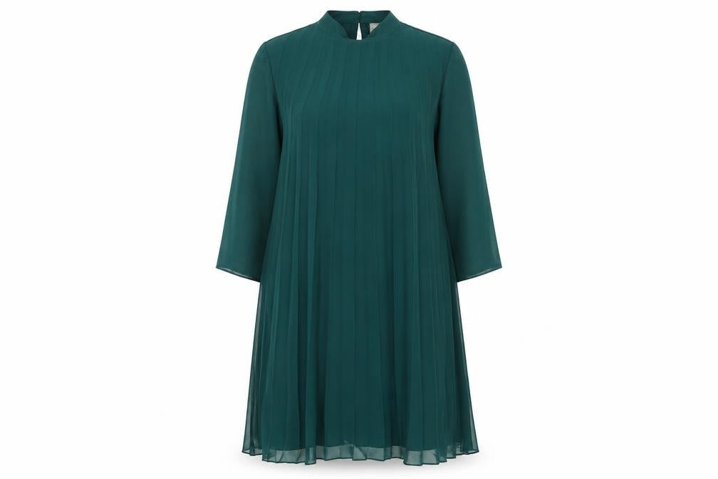 Front view of ASOS women’s green polyester trapeze & swing, size UK 8, round neck button