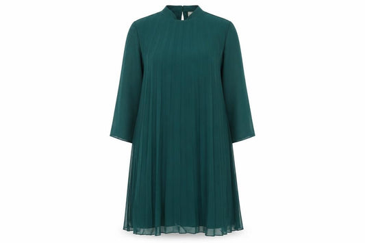 Front view of ASOS women’s green polyester trapeze & swing, size UK 8, round neck button
