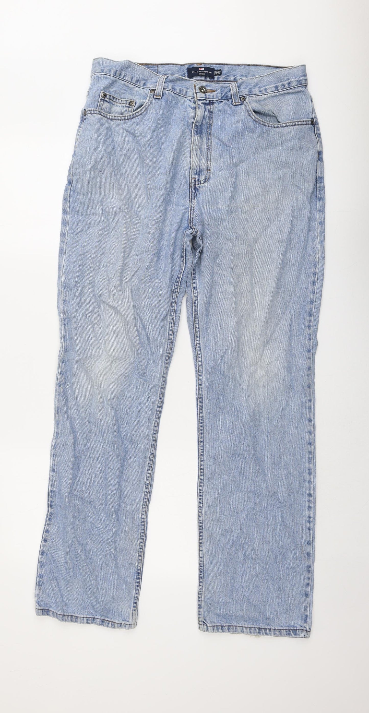Blue Harbour Mens Black Cotton Straight Jeans Size 34 in L33 in Regular Button