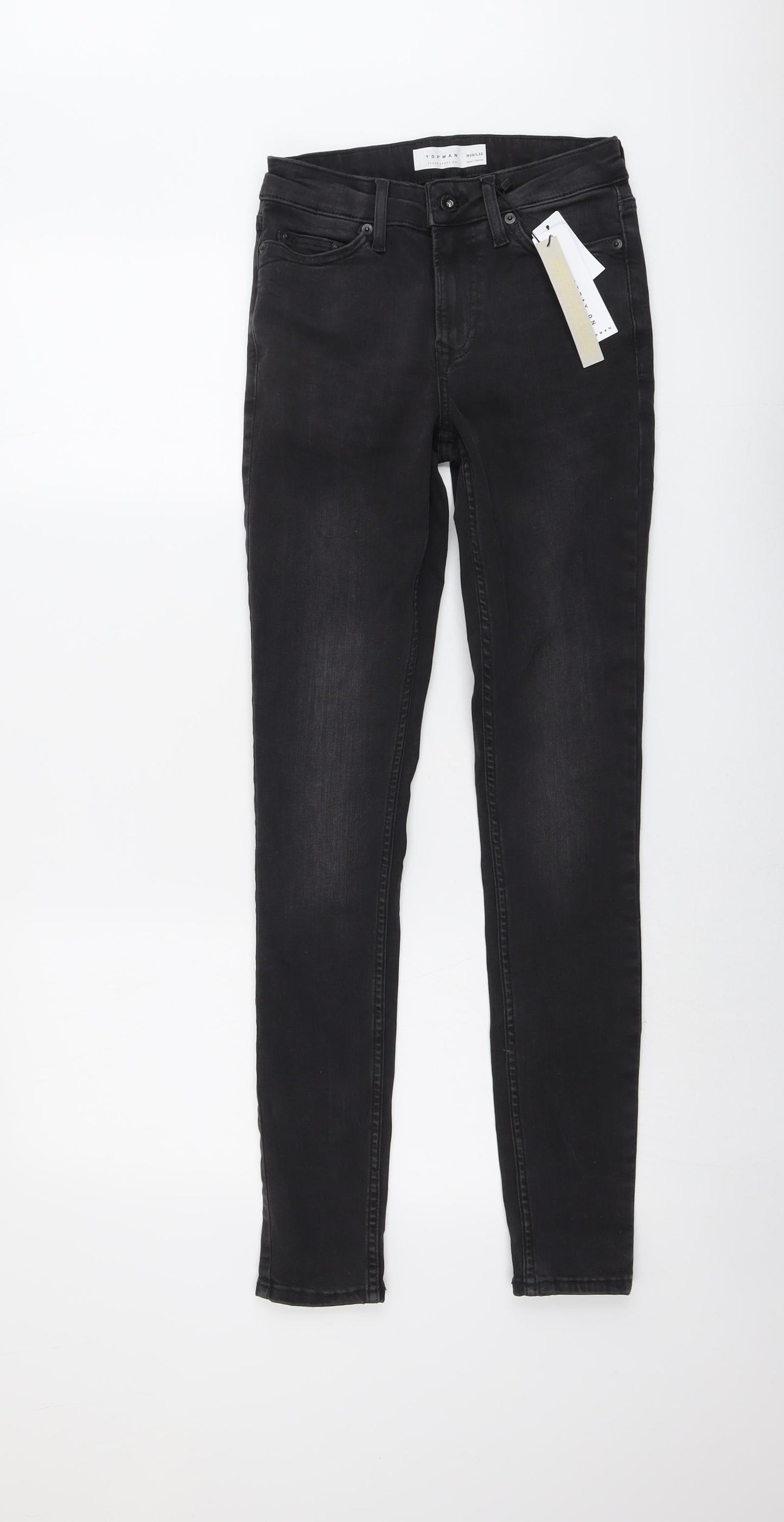 Topman Mens Grey Cotton Skinny Jeans Size 28 in L32 in Regular Button