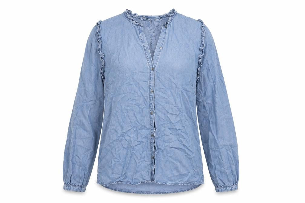 Front view of Phase Eight women’s beige lyocell basic blouse, size UK 12, v-neck