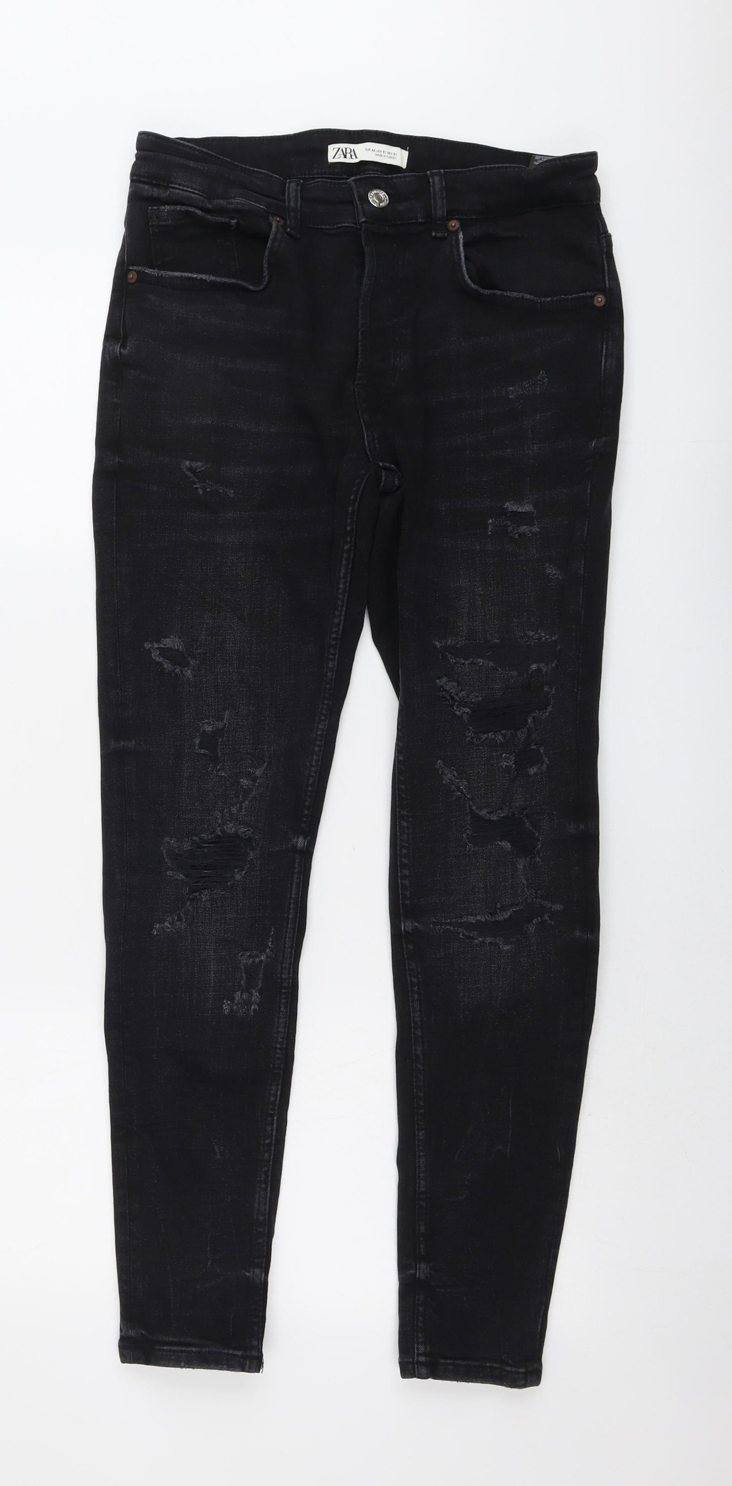 Zara Mens Black Cotton Skinny Jeans Size 30 in L29 in Regular Button