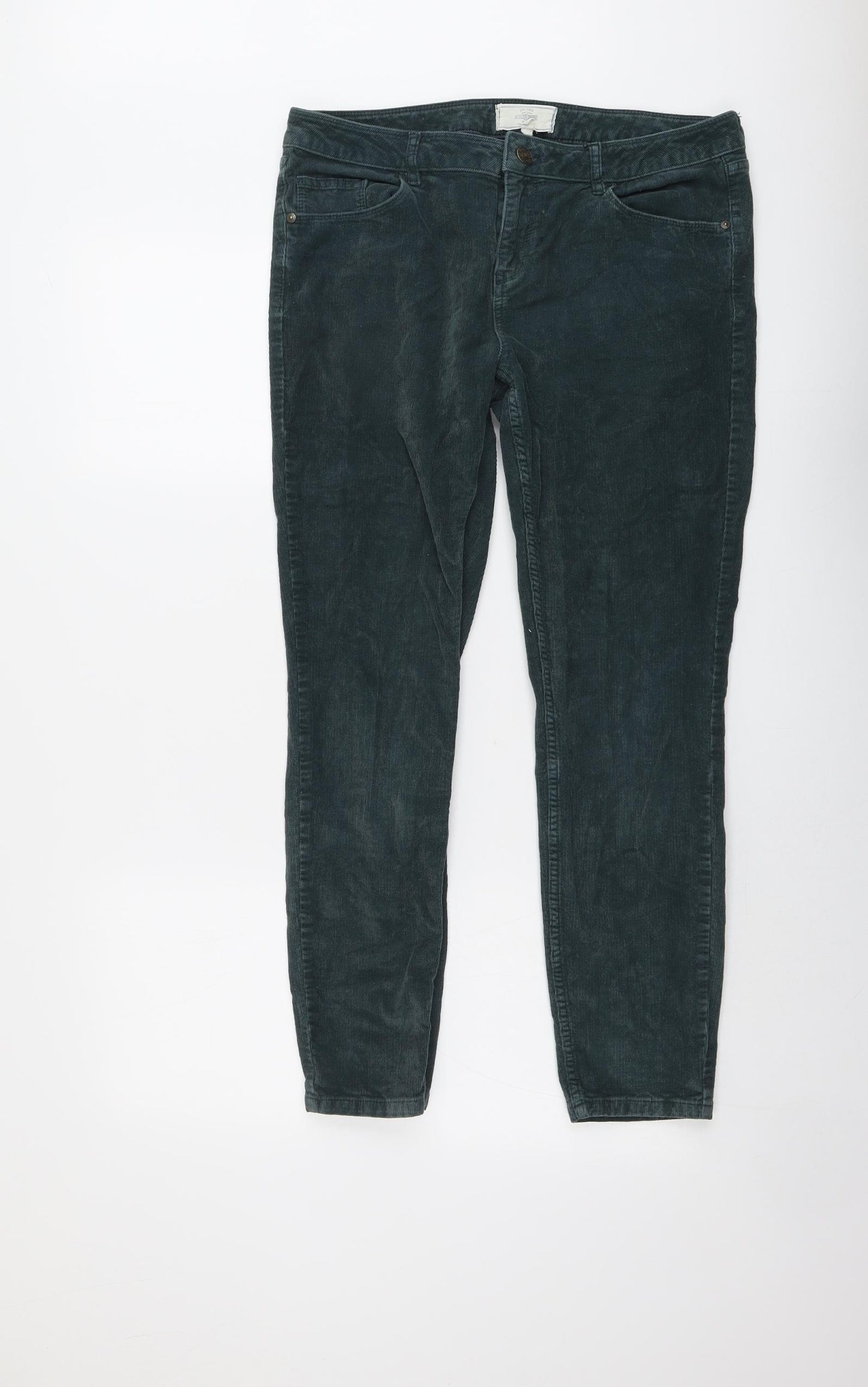 Fat Face Womens Green Cotton Trousers Size 14 L27 in Regular Button