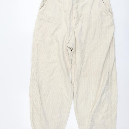 Zara Womens Beige Cotton Trousers Size 26 in L27 in Regular Button
