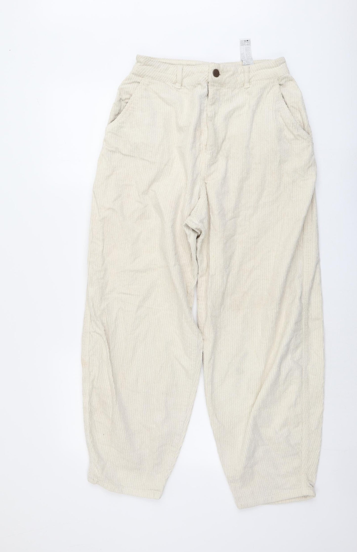 Zara Womens Beige Cotton Trousers Size 26 in L27 in Regular Button