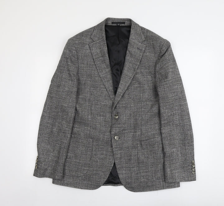 Marks and Spencer Mens Grey Plaid Viscose Jacket Suit Jacket Size 40 Regular