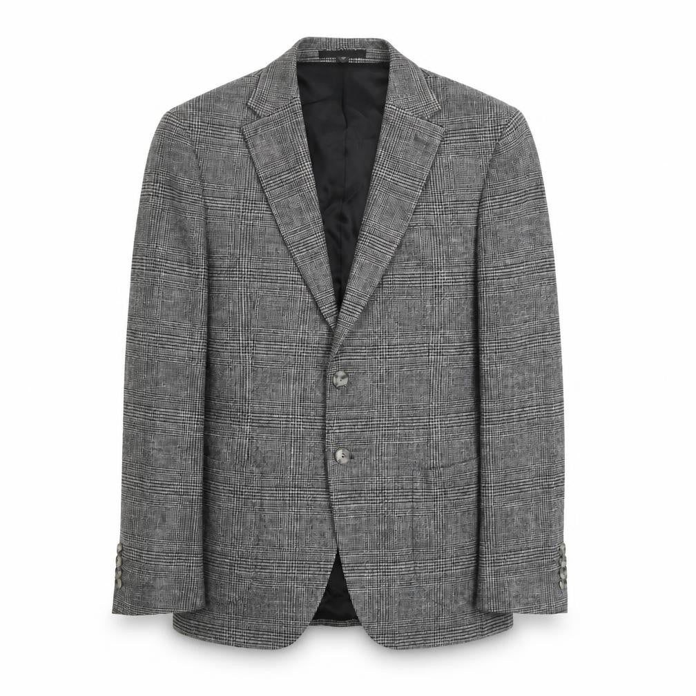 Front view of Marks & Spencer men’s grey plaid viscose jacket suit jacket, size 40, regular