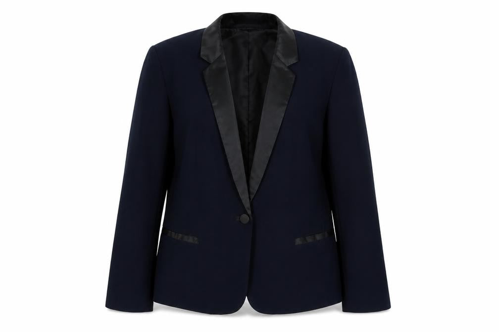 Front view of Dorothy Perkins women’s blue jacket blazer, size UK 14, button