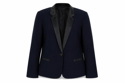 Front view of Dorothy Perkins women’s blue jacket blazer, size UK 14, button