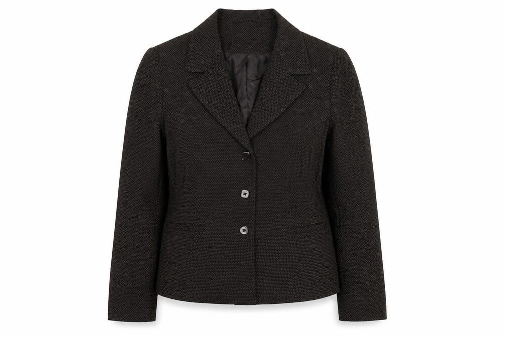 Front view of Minuet women’s brown jacket blazer, size UK 12, button