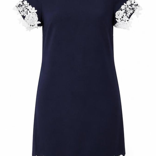 Rare London Womens Blue Polyester Shift Size 6 Round Neck Zip - Crocheted Lace Detail