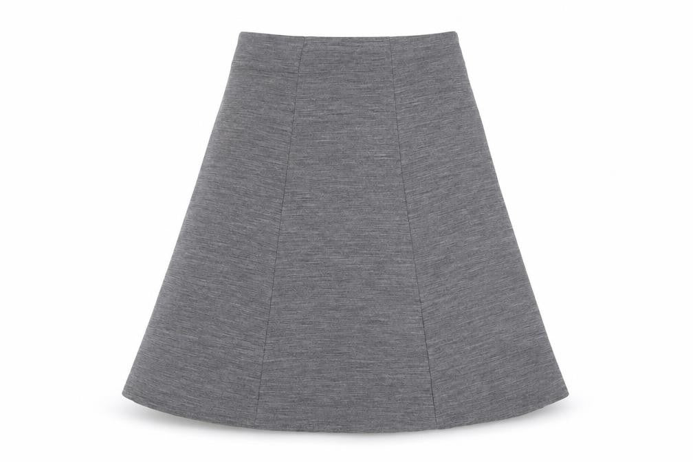 Front view of Classics women’s grey acrylic swing skirt, size UK 12