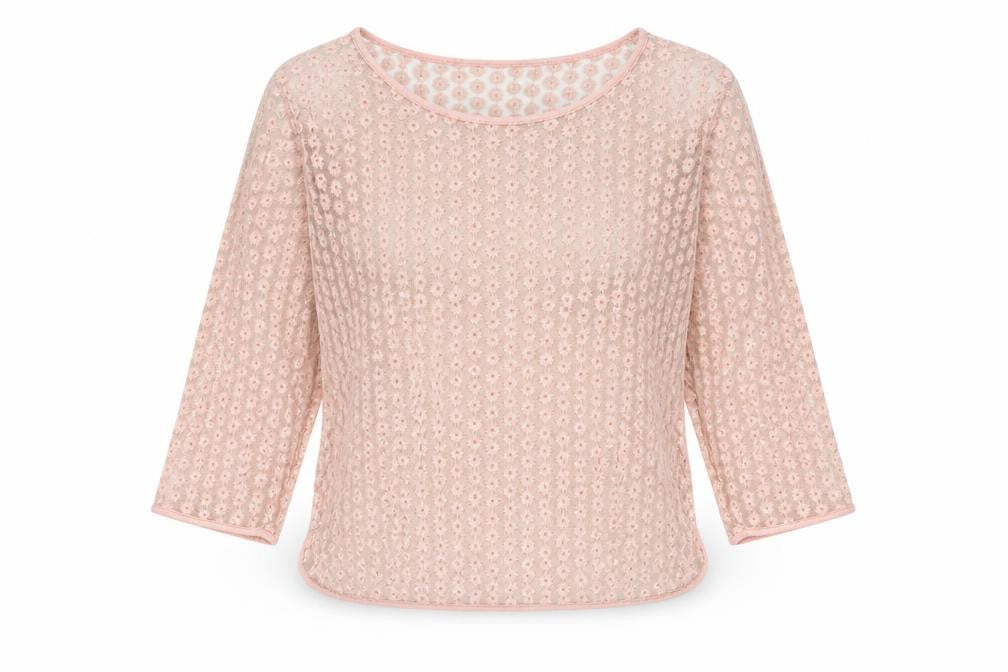 Front view of Topshop women’s pink floral nylon basic blouse, size UK 10, boat neck