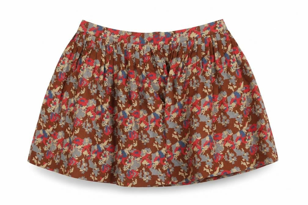 United Colours of Benetton Girls Brown Geometric Cotton Skater Skirt Size 10-11 Years Regular Zip