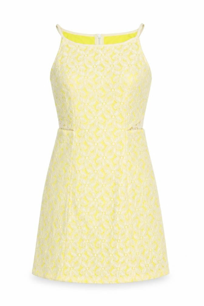 The Style London Womens Yellow Floral Polyester Slip Dress Size XS Round Neck Zip