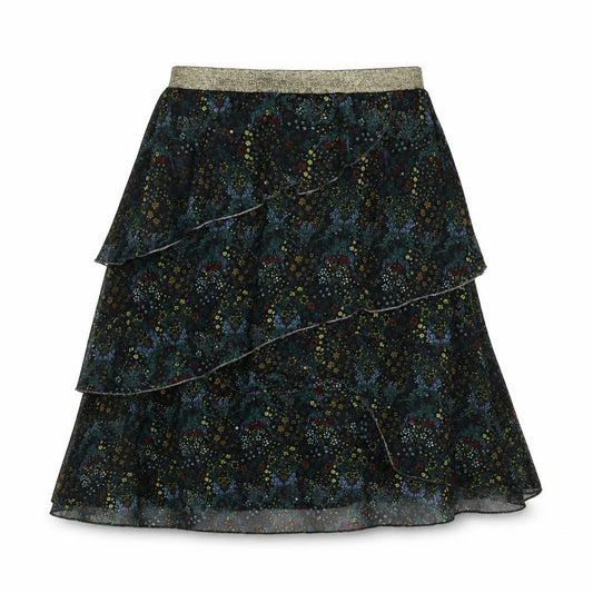 Front view of River Island women’s black floral polyester skater skirt, size UK 12