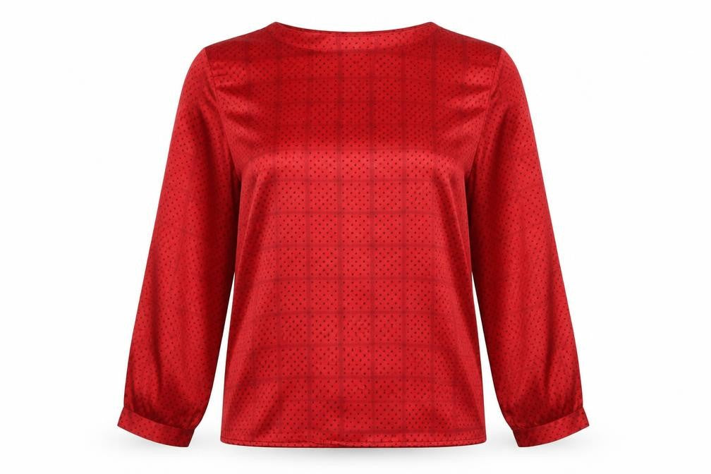 Front view of Principles women’s red geometric polyester basic blouse, size UK 6, round neck