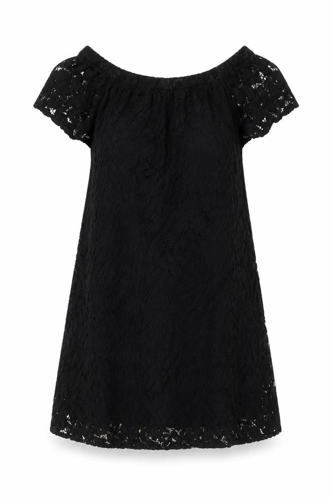 Front view of River Island women’s black geometric nylon a-line, size UK 10, boat neck pullover