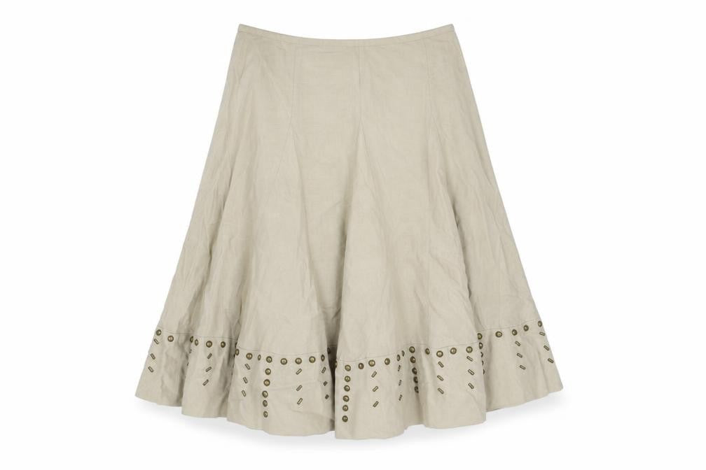 GEORGES RECH Womens Beige Linen Swing Skirt Size 10 Zip