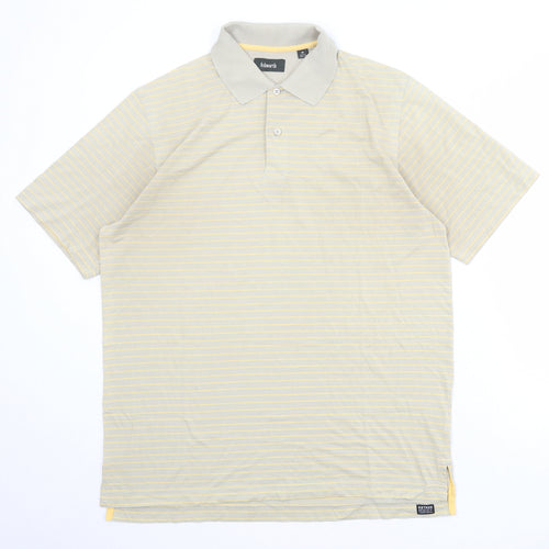 Ashworth Mens Beige Striped 100% Cotton Polo Size M Collared Button