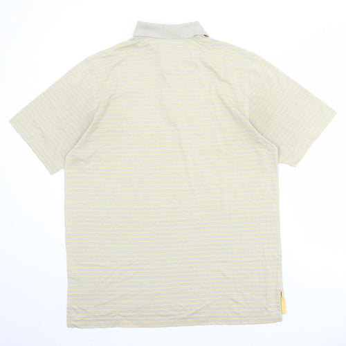 Ashworth Mens Beige Striped 100% Cotton Polo Size M Collared Button
