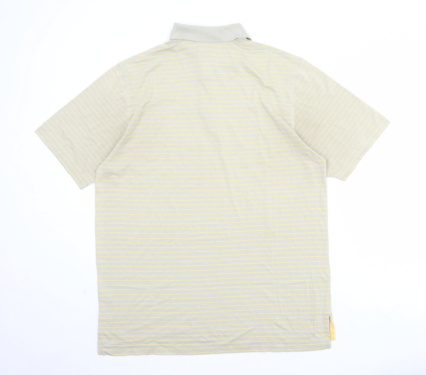 Ashworth Mens Beige Striped 100% Cotton Polo Size M Collared Button