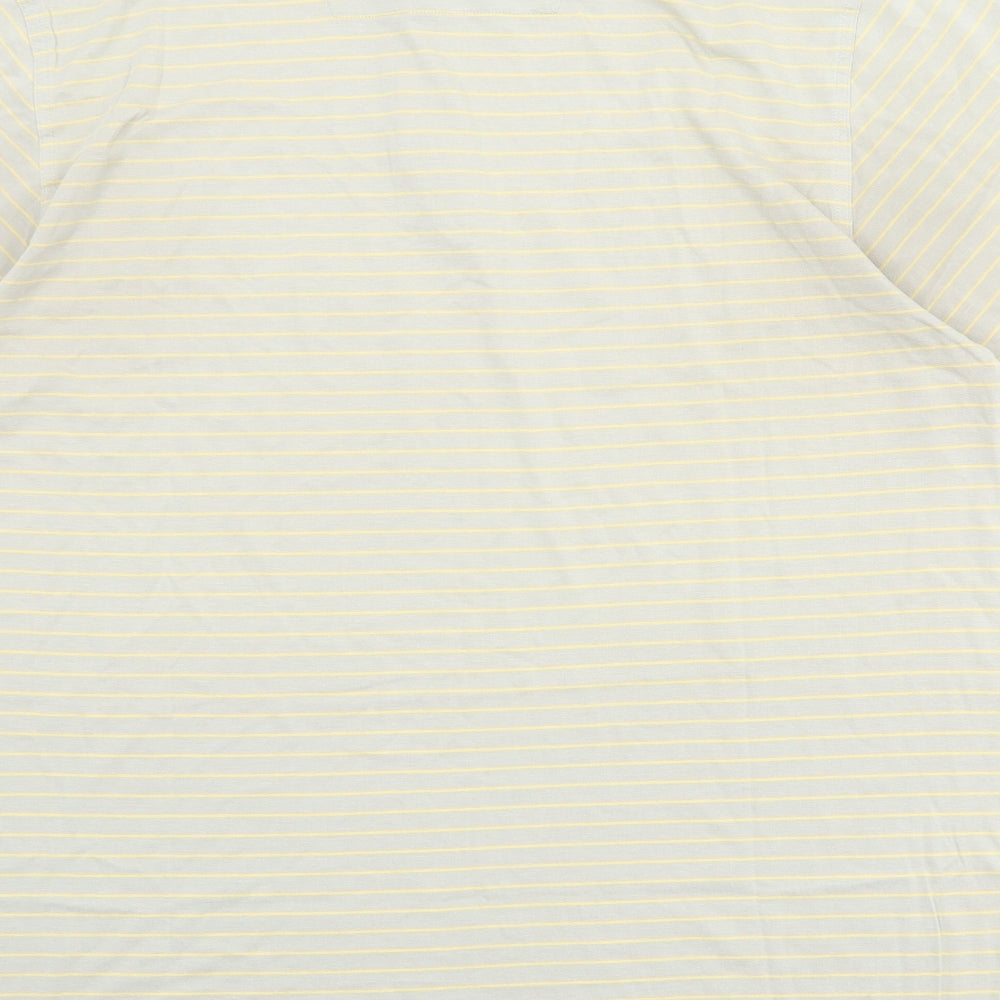 Ashworth Mens Beige Striped 100% Cotton Polo Size M Collared Button
