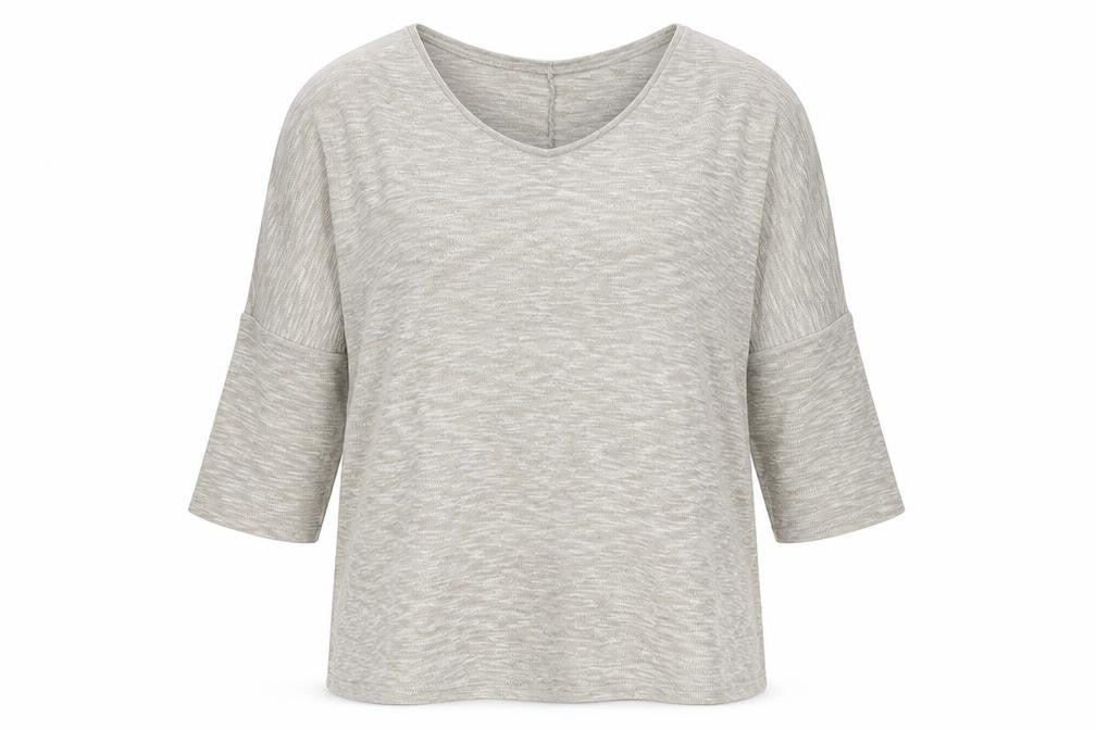 Front view of Vero Moda women’s beige polyester basic t-shirt, size S, scoop neck
