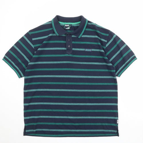 Lonsdale Mens Blue Striped Polyester Polo Size L Collared Button