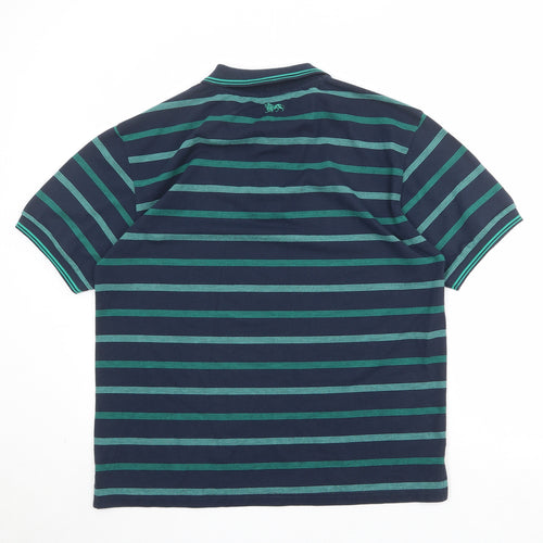 Lonsdale Mens Blue Striped Polyester Polo Size L Collared Button
