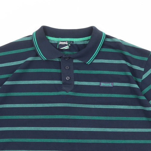 Lonsdale Mens Blue Striped Polyester Polo Size L Collared Button