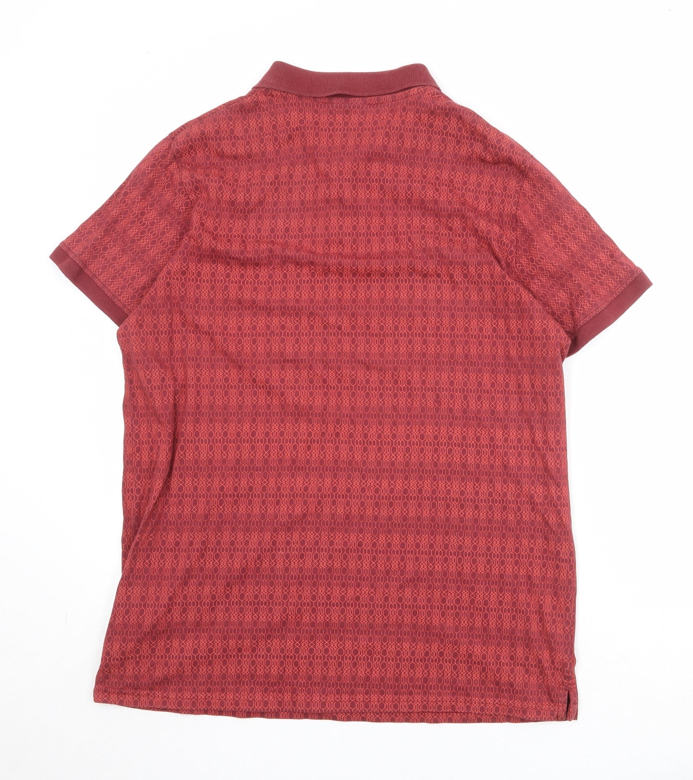 W&B Mens Red Geometric 100% Cotton Polo Size L Collared Button